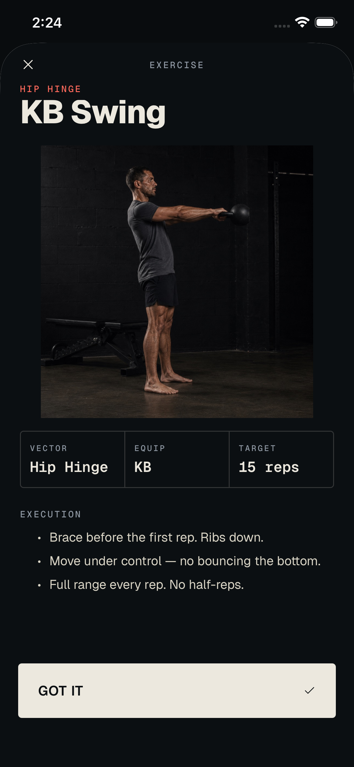 An exercise detail screen with how-to guidance