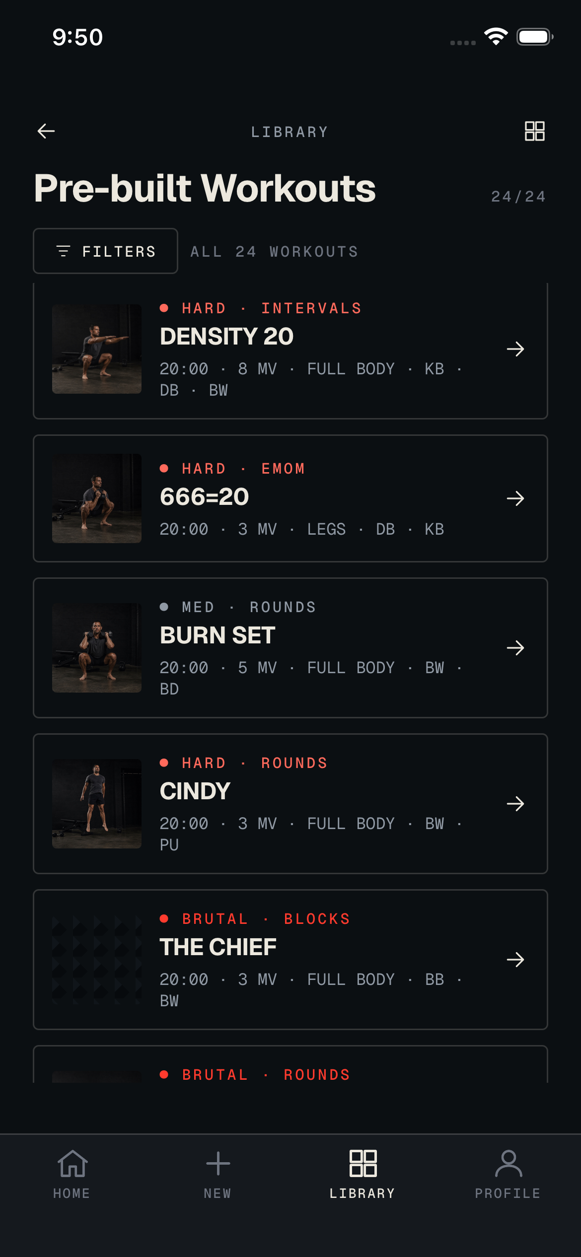 The TWENTY library of pre-built workouts